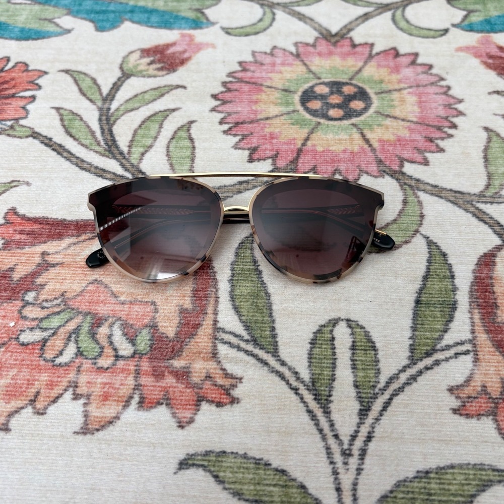 Krewe Clio Nylon Sunglasses Light Tortoise Shell Gold Double Bridge Cat Eye USA